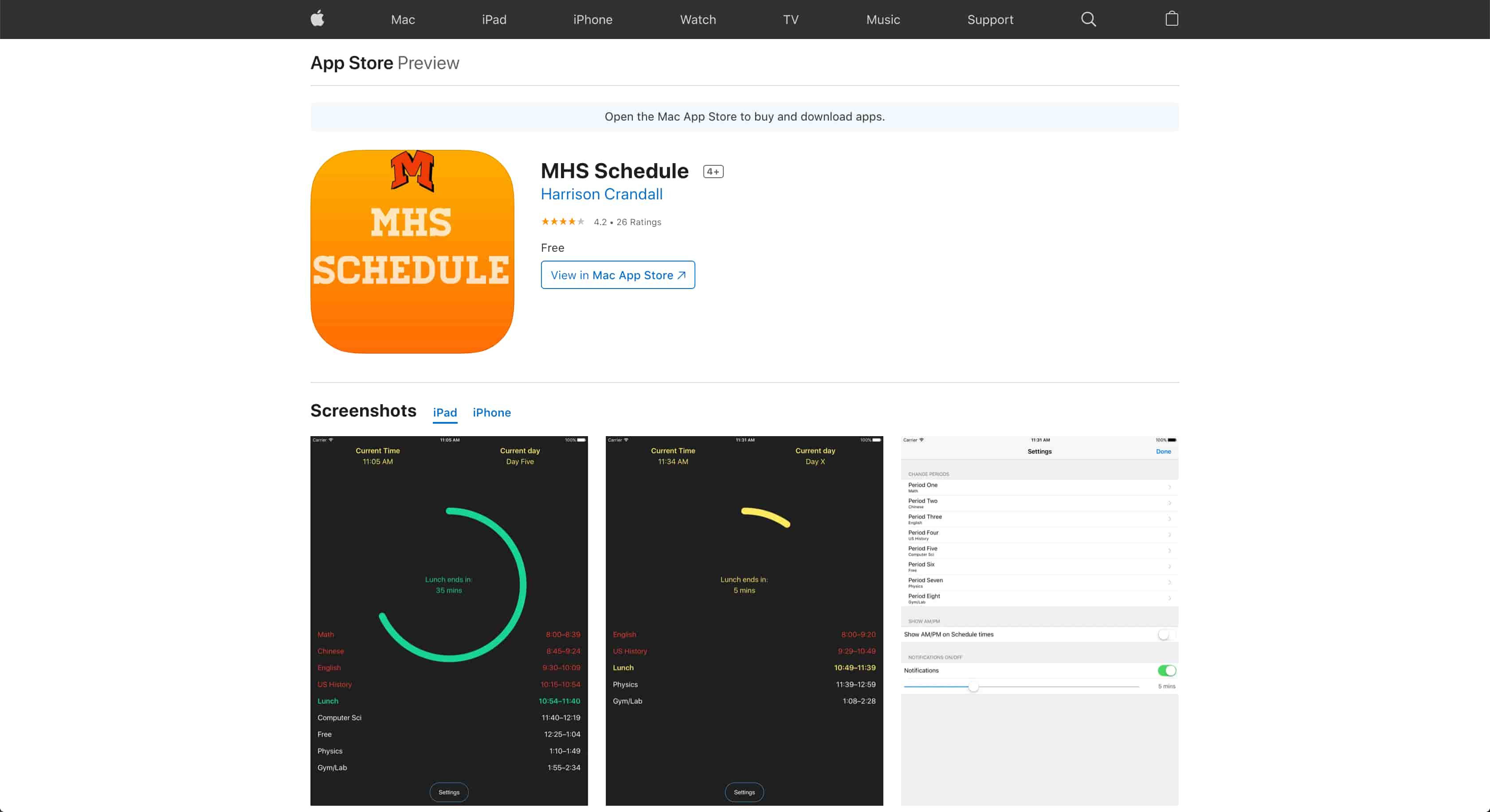 MHS Schedule App Store Page